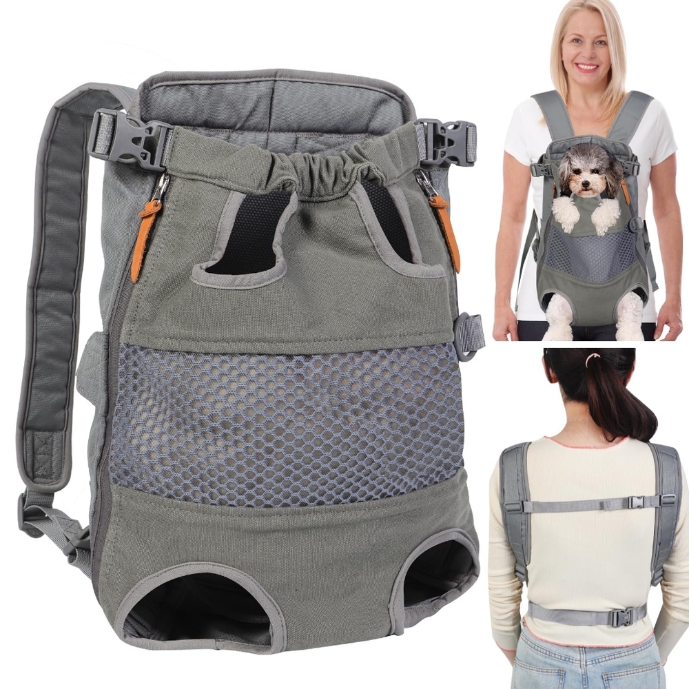 Pet Carrier Backpack Gray, Front/Back Facing - For Small Dog, Puppy or Cat